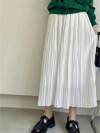 Skirts Long Pleated Womens Gray Summer Spring Elastic Waist Pink Solid A Line Skirt Women White Maxi For