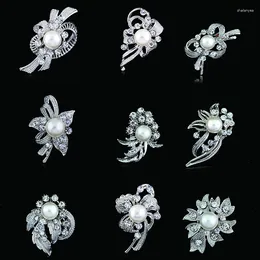 Brooches Clear Crystal Diamante Imitation Pearl Fashion Flower Plant Brooch Pins For Women Jewelry Gifts In Assorted Designs AB0