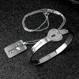 Necklace Earrings Set Exquisite Love Heart Lock Bracelet Bangle Key Pendant Gift For Boyfriend Girlfriend Engagement