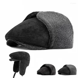 Berets Hat Men's Winter Velvet Thick Ear Protection Warm Beret Outdoor Windproof Cold-proof Middle-aged Elderly Cap