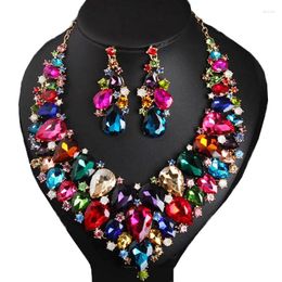 Necklace Earrings Set Crystal Rhinestone Flower Statement Jewellery For Fashion Women Bridal Wedding Party Gift Choker Bibs