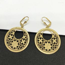 Dangle Earrings Circle Round Drop For Women 24K Gold Plated Exquisite Hollow Out Flower Hanging Earring Jewellery