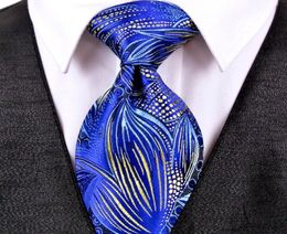 Handmade J22 Floral Pattern Royal Blue Yellow Mens Ties Neckties 100 Silk Jacquard Woven Fashion Whole28206451235529