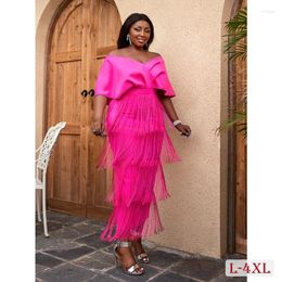 Plus Size Dresses Women's Draped Tassel Party Dress Elegant Rose Red Bohemian Prom Female Sweet Lady Ladies' Birthday