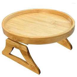 Tea Trays Foldable Round Wooden Sofa Armrest Clip-On Tray For Remote Control Coffee Snacks