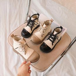 Boots Children Britain Style Short Sewing 2024 Spring Girls Color Matching Fashion Kids Shoes Chic Korean Drop