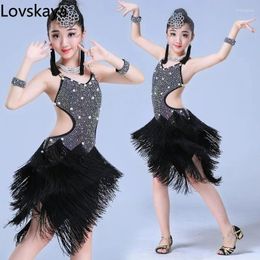 Stage Wear High Quality Girls Latin Dance Performance Competition Clothing Sequined Skirt Children's Costumes