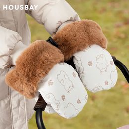 Stroller Gloves 1 Pair Winter Windproof Warm Cute Bear Brown Style Universal Prams Gloves Waterproof Baby Stroller Accessories 240130