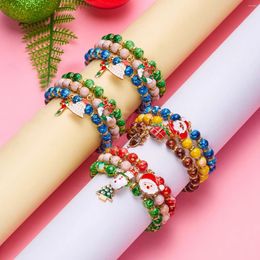 Charm Bracelets 2024 Fashion Red Green Christmas Themed Bracelet For Women Hand Chain Reindeer Party Jewellery Gifts