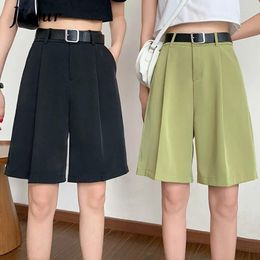 Women's Pants Summer Suit Shorts Korean Style High Waist Fashion Green Black Straight Harajuku Sashes Femme