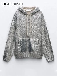 Sequins Knitted Sweaters For Women Autumn Winter Pullover Long Sleeve Metallic Hoodie Shiny Elegant Female All-match Coats 240201