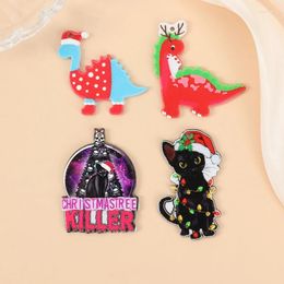 Charms 8Pcs Christmas Tree Creative Acrylic Black Cat Dinosaul Pendant For Keychain Necklace Jewellery Diy Making