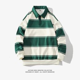 Fashion Polo Shirt Men For 2023 Autumn Spring Long Sleeves Harajuku Korea Striped Tops Tees Casual Tshirt Clothes Oversize 240301