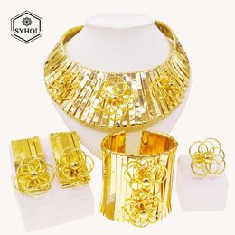 Italian Jewelry Sets For Women Gold Plated Luxury Wedding Round Big Necklace Exaggerated Bracelet Party Gift 240202