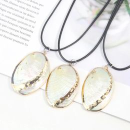 Pendant Necklaces Natural Zealand Abalone Shell Mussels Metal Edging Trim Necklace Charm Jewellery Sweater Chain Choker Crafts Girlfriend Gift