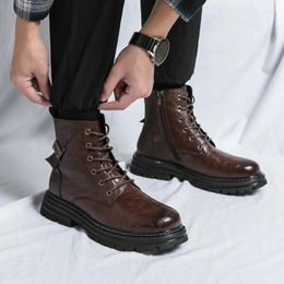 Boots Ankle Men Short Motorcycle Tooling Genuine Leather Ound Head Trend