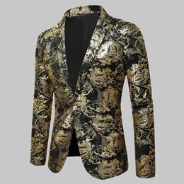 Spring Mens Golden Floral Blazer Coats Business Casual Suit Wedding Dress Gold Men 240125