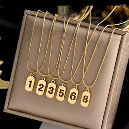 Pendant Necklaces INS Lucky Number Necklace Gold Colour Stainless Steel Link Chain Niche Design Light Luxury Temperament Simple Clavicle
