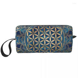 Cosmetic Bags Flower Of Life In Lotus Blue Marble And Gold Mandala Makeup Bag Travel For Men Women Toiletry Storage Pouch