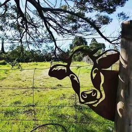 Garden Decorations Decoration Home Outdoor Backyard Lawn Stakes Wall Decor 2024 Farm Peeping Cow Metal Statues