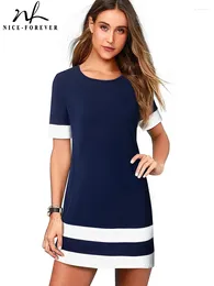 Casual Dresses Nice-forever Summer Women Fashion ColorBlock Short Stright Day Dress A251