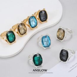 Cluster Rings Anslow Trendy Fashion Jewelry Simple Couple Ring Bride Women Men Wedding Anniversary Crystal Gold Color Plated Charms