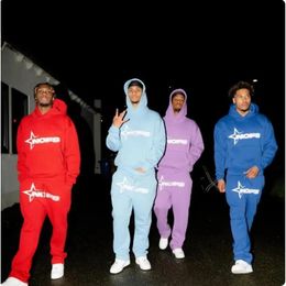 Y2K Fashion NOFS Letters Graphic Printed Mens Hooded Sweatshirts and Drawstring Pants Casual Mens Tracksuit Sportswear Suit 240129