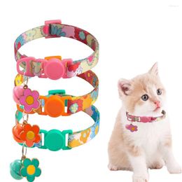 Dog Collars 1pcs Flower Print Pet With Bell Adjustable Nylon Cat Buckle Collar Pendent Basic Training Accessories Chihuahua