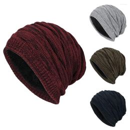 Berets Solid Color Wool Knitted Beanie Hat Men's Winter Hats Boy Girl Warm Plus Velvet Thicken Hedging Cap Skullies Bone Male