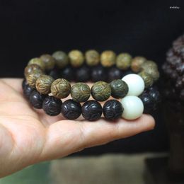 Strand Green Sandalwood 10mm Step-by-Step Lotus Bracelet White Jade Bodhi