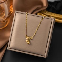 Charms Bowknot Bell Pendant Necklace For Women Stainless Steel Gold Plated Flower Choker 2024 In Christmas Jewely