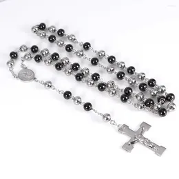 Chains Fashion Jesus Cross Necklace Pendant For Men Silver-Black Color Stainless Steel Crucifix Male Christian Jewelry