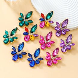 Stud Earrings INS Luxury Multicoloured Crystal Flower Earring For Women 2024 Charm Alloy Resin Statement Ear Accessories