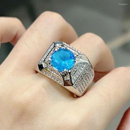 Cluster Rings Big Masculine Bling Gemstones Zircon Diamonds For Men 18K White Gold Filled Bague Finger Bands Cool Accessories Wedding