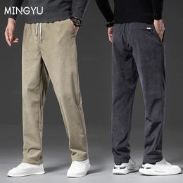 Winter Thick Corduroy Pants Men Drawstring Elastic Waist Business Loose Straight Korea Casual Trousers Male Oversized M-5XL 240125