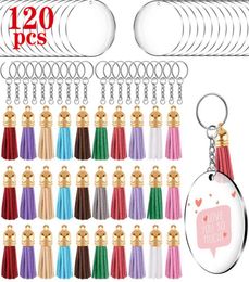 120Pcs Acrylic Keychain Blank 2 Inch Clear Circle Discs with Hole Tassel Pendant Key Rings Bag Ornament for DIY Craft Supplies Kim6201438