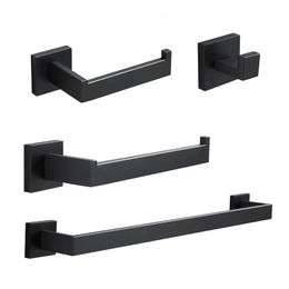 Luxury Black Bathroom Accessories Set Bathroom Hardware Set Household Hanger Towel Rack Roll Paper Rack Coat Hook Sets 4 Pcs Kit 240118