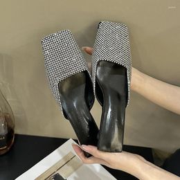 Slippers Sexy Thick Heel Women's Sandals Summer Beach Shallow Rhinestones Ladies Fashion Show Comfortable Light Shoes Sandalias Femininas