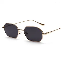 Sunglasses Small Rectangle Men 2024 Metal Frame Polygon Women Red Lens Sun Glasses Gold Unisex Uv400