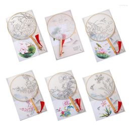 Decorative Figurines DIY Hand-Painted Hand Fan Lotus Pattern Painting Blank Court Round Handheld Dropship