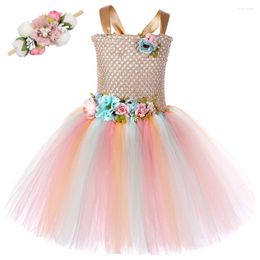 Girl Dresses Woodland Flowers Fairy Costumes For Girls Forest Florals Princess Kids Birthday Party Ballet Tutus Outfit With Hairband