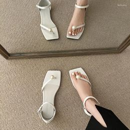 Sandals 2024 Summer Large Women Shoes Square Headed Pearl For Casual And Comfortable