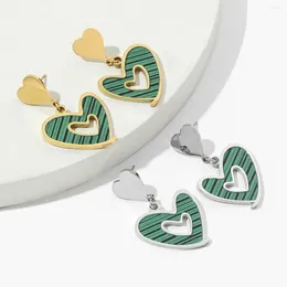 Stud Earrings Beautiful 316L Stainless Steel Cute Green Heart Dangle For Women Party Birthday Gift Waterproof Jewellery