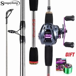 Sougayilang Fishing Rod Combo 1.7m Carbon Fibre Casting Rod and Baitcasting Reel with Free Pe Line As Gift Max Drag 8kg for Bass 240125