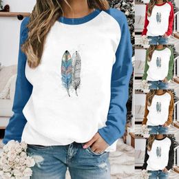Women's Hoodies Feather Print Colorblock Casual Fashion Sweatshirt Top