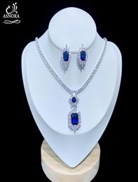 Earrings Necklace ASNORA Shiny Cubic Zircon Wedding Jewelry Set Royal Blue Evening Dress Accessories X08252683922