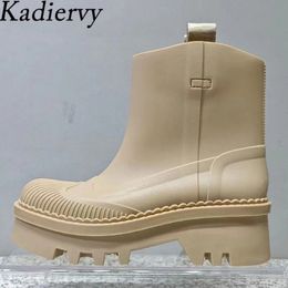 Square Heels Rainboots Women Rubber Waterproof Rain Shoes Women Thick Sole Ankle Boots Runway Rain Boots Woman 240125