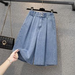Women's Jeans Summer Women Denim Shorts Plus Sized High Waist Wide Leg Knee Length Casual Loose Ladies Blue S-5xl