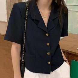 Women's Suits UNXX Spring Vintage Loose Casual Short Sleeve Blazers Women Suit Coat Lapel Love Button Cropped Blazer Jacket Tops High Street