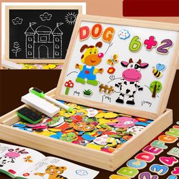 Wooden Multifunction Children Animal Puzzle Writing Magnetic Drawing Board Blackboard Learning Education Parent Child Toys 240124